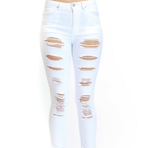 Denim - White Skinny Distressed Jeans